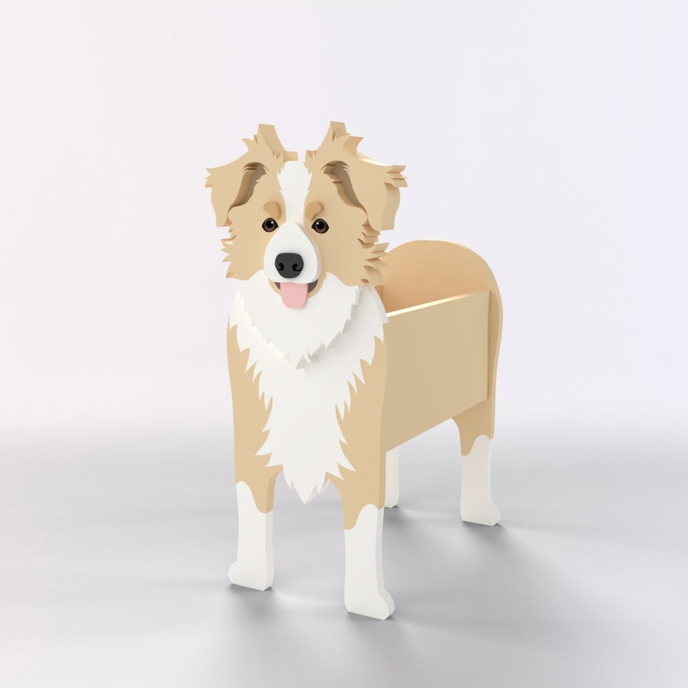 Full-body view of the Border Collie dog planter