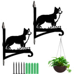 Border collie metal hanging basket bracket mounted on outdoor wall for plant decoration