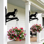 Border collie metal hanging basket bracket mounted on outdoor wall for plant decoration