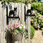 Border collie metal hanging basket bracket mounted on outdoor wall for plant decoration