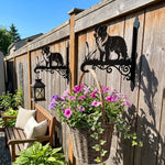 Border collie metal hanging basket bracket mounted on outdoor wall for plant decoration
