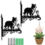 Border collie metal hanging basket bracket mounted on outdoor wall for plant decoration