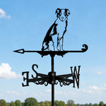 Border Collie metal weather vane with directional arrows and mounting rod, outdoor roof and garden decoration