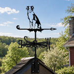 Border Collie metal weather vane with directional arrows and mounting rod, outdoor roof and garden decoration