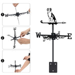Border Collie metal weather vane with directional arrows and mounting rod, outdoor roof and garden decoration