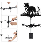 Border Collie metal weather vane with directional arrows and mounting rod, outdoor roof and garden decoration