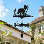 Border Collie metal weather vane with directional arrows and mounting rod, outdoor roof and garden decoration