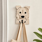 Border Collie wooden dog wall hook key and leash holder for home entryway organizer