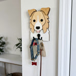 Border Collie wooden dog wall hook key and leash holder for home entryway organizer