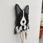 Border Collie wooden dog wall hook key and leash holder for home entryway organizer