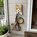 Border Collie wooden dog wall hook key and leash holder for home entryway organizer