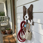 Border Collie wooden dog wall hook key and leash holder for home entryway organizer