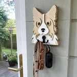 Border Collie wooden dog wall hook key and leash holder for home entryway organizer