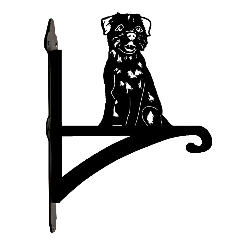 Border terrier metal hanging basket bracket mounted on outdoor wall for plant decoration