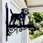 Border terrier metal hanging basket bracket mounted on outdoor wall for plant decoration