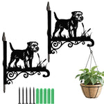 Border terrier metal hanging basket bracket mounted on outdoor wall for plant decoration