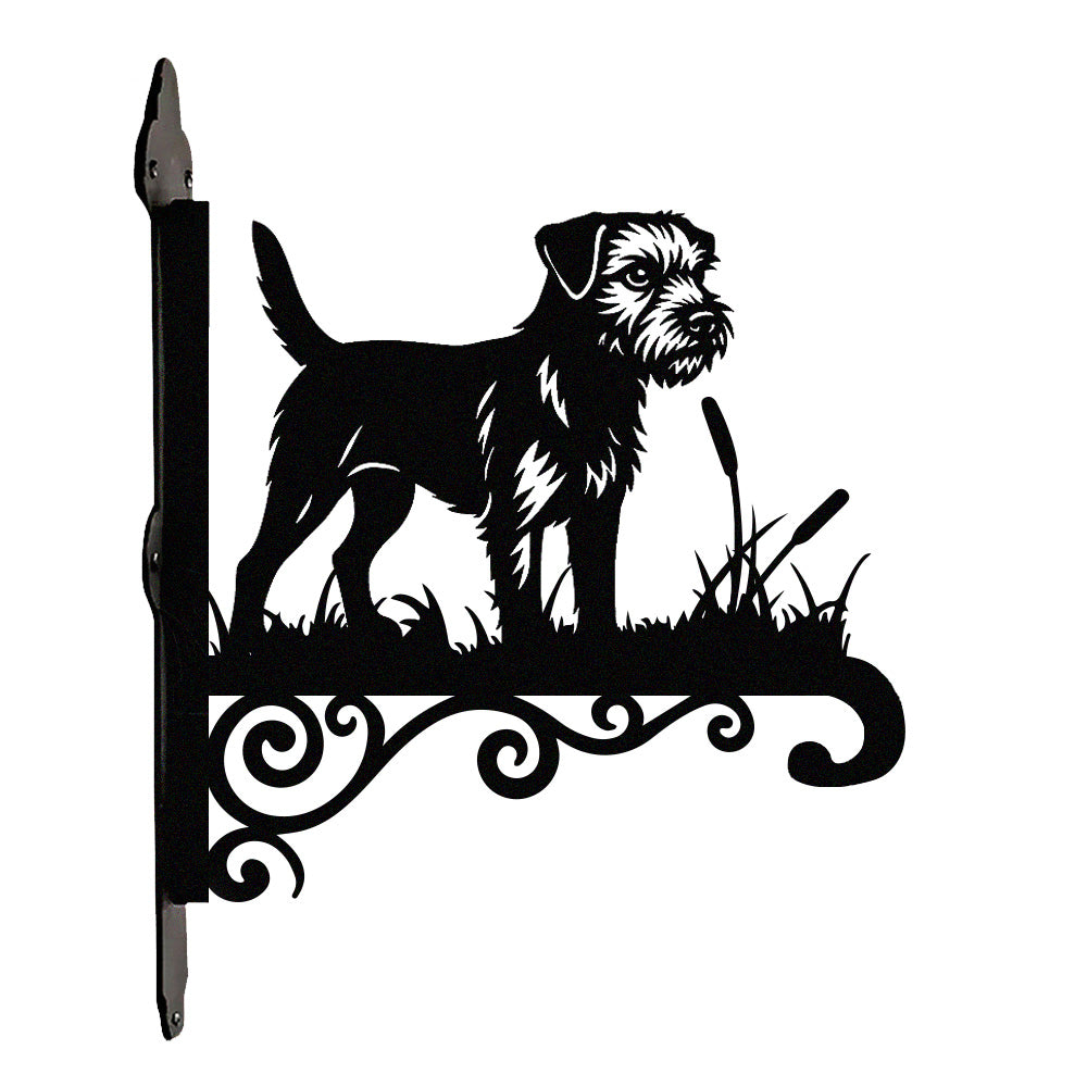 Border terrier metal hanging basket bracket mounted on outdoor wall for plant decoration