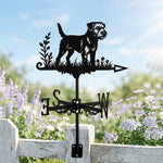 Border Terrier metal weather vane with directional arrows and mounting rod, outdoor roof and garden decoration