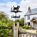 Border Terrier metal weather vane with directional arrows and mounting rod, outdoor roof and garden decoration