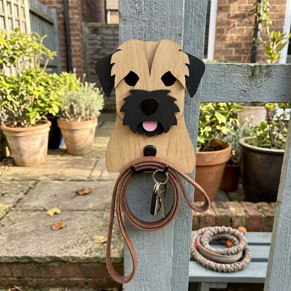 Border Terrier wooden dog wall hook key and leash holder for home entryway organizer