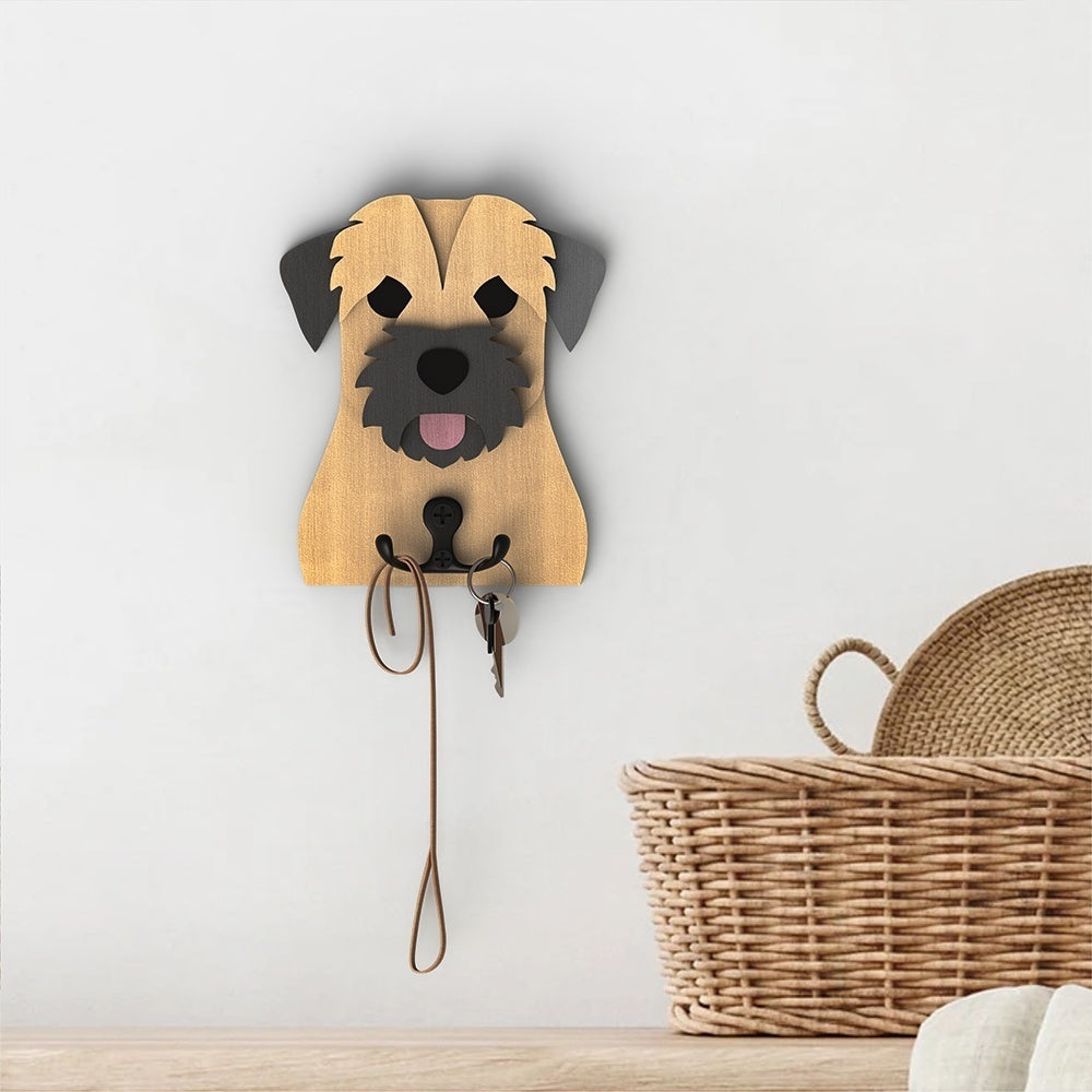 Border Terrier wooden dog wall hook key and leash holder for home entryway organizer