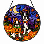Boston Terrier Halloween stained glass suncatcher window hanging, suitable for home and garden decoration