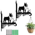 Boston terrier metal hanging basket bracket mounted on outdoor wall for plant decoration