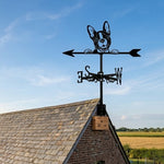Boston Terrier metal weather vane with directional arrows and mounting rod, outdoor roof and garden decoration