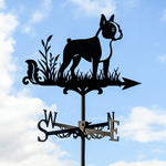 Boston Terrier metal weather vane with directional arrows and mounting rod, outdoor roof and garden decoration