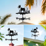 Boston Terrier metal weather vane with directional arrows and mounting rod, outdoor roof and garden decoration
