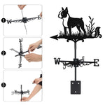 Boston Terrier metal weather vane with directional arrows and mounting rod, outdoor roof and garden decoration