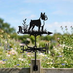 Boston Terrier metal weather vane with directional arrows and mounting rod, outdoor roof and garden decoration