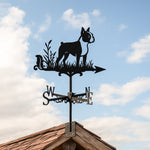 Boston Terrier metal weather vane with directional arrows and mounting rod, outdoor roof and garden decoration