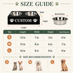 Custom elevated pet bowl stand size guide with S, M and L options
