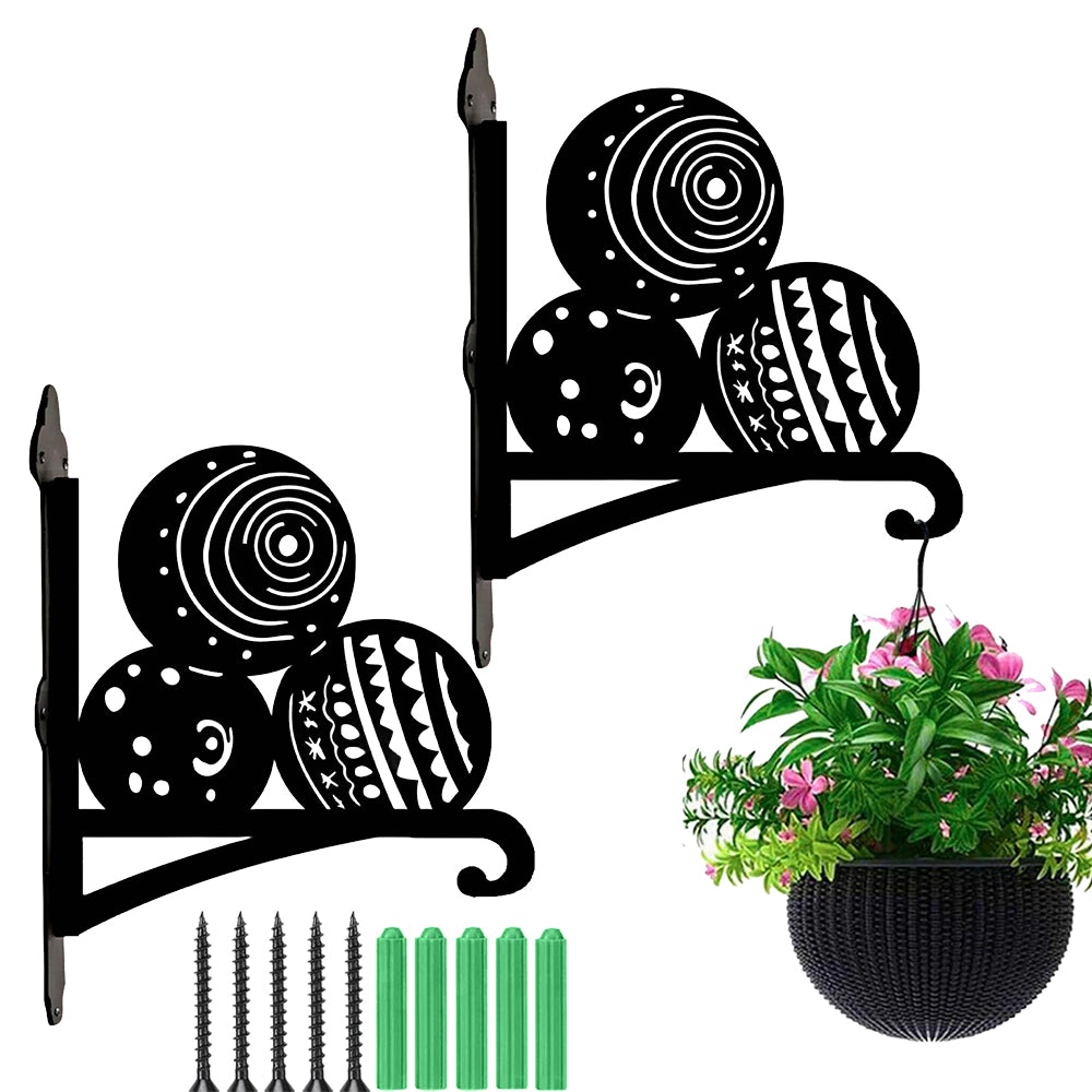 Bowling balls metal hanging basket bracket mounted on outdoor wall for plant decoration
