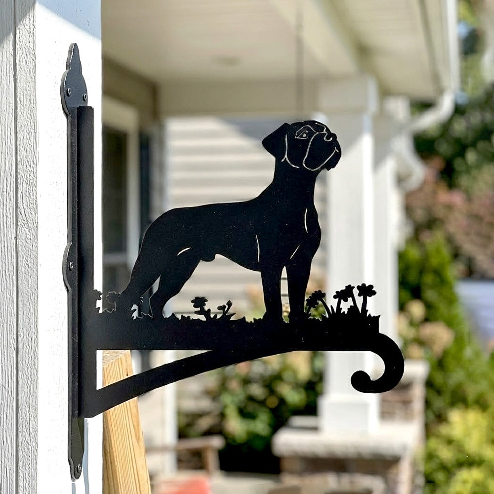 Boxer metal hanging basket bracket mounted on outdoor wall for plant decoration