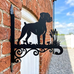 Boxer metal hanging basket bracket mounted on outdoor wall for plant decoration