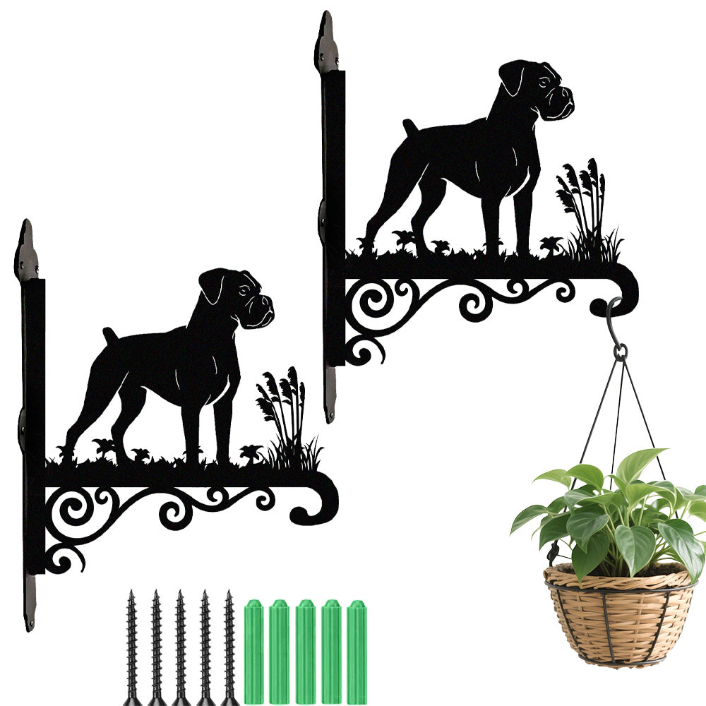 Boxer metal hanging basket bracket mounted on outdoor wall for plant decoration