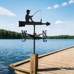 Boy fishing metal weather vane with directional arrows and mounting rod, outdoor roof and garden decoration