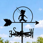 Boy fishing metal weather vane with directional arrows and mounting rod, outdoor roof and garden decoration