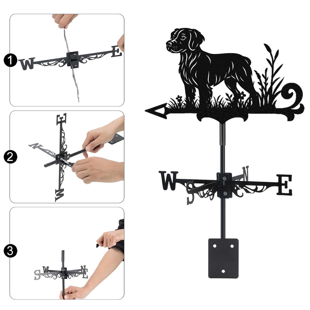 Brittany metal weather vane with directional arrows and mounting rod, outdoor roof and garden decoration