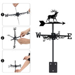 Bull elk metal weather vane with directional arrows and mounting rod, outdoor roof and garden decoration
