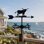 Bull on grass metal weather vane with directional arrows and mounting rod, outdoor roof and garden decoration