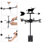 Bull on grass metal weather vane with directional arrows and mounting rod, outdoor roof and garden decoration