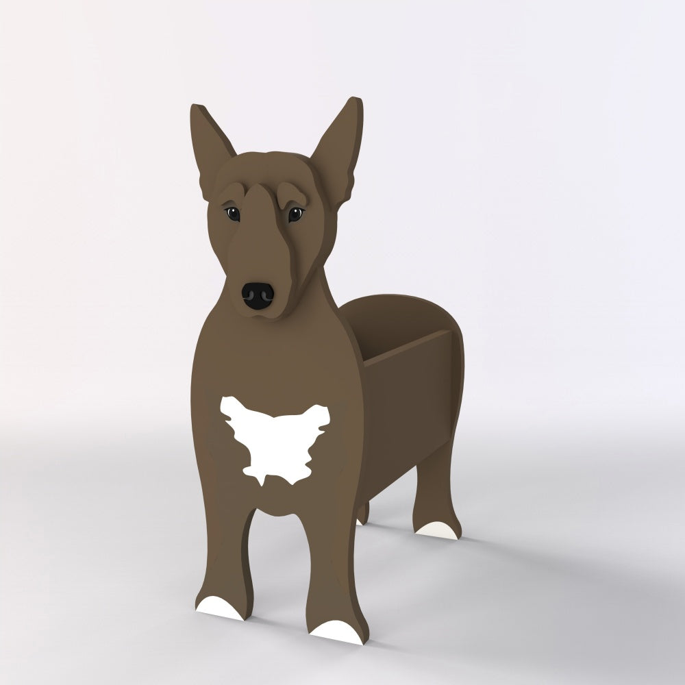 Full-body view of the Bull Terrier dog planter