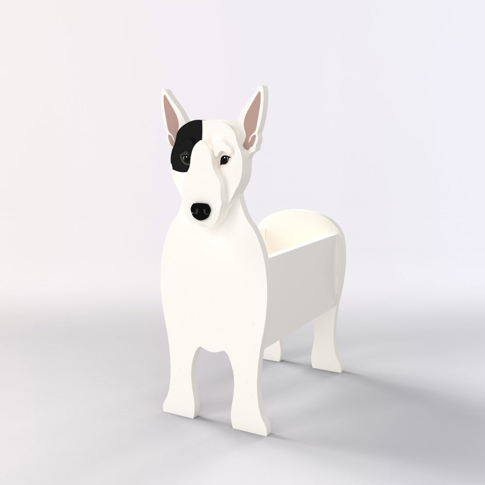 Full-body view of the Bull Terrier dog planter