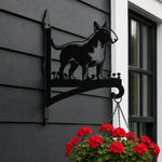 Bull terrier metal hanging basket bracket mounted on outdoor wall for plant decoration