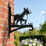 Bull terrier metal hanging basket bracket mounted on outdoor wall for plant decoration