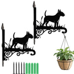 Bull terrier metal hanging basket bracket mounted on outdoor wall for plant decoration