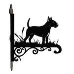 Bull terrier metal hanging basket bracket mounted on outdoor wall for plant decoration